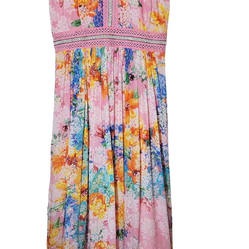 Anthropologie Bhanuni By Jyoti Yuko Floral Beaded Halter Maxi Dress Pink Blue 4 - Picture 4 of 16